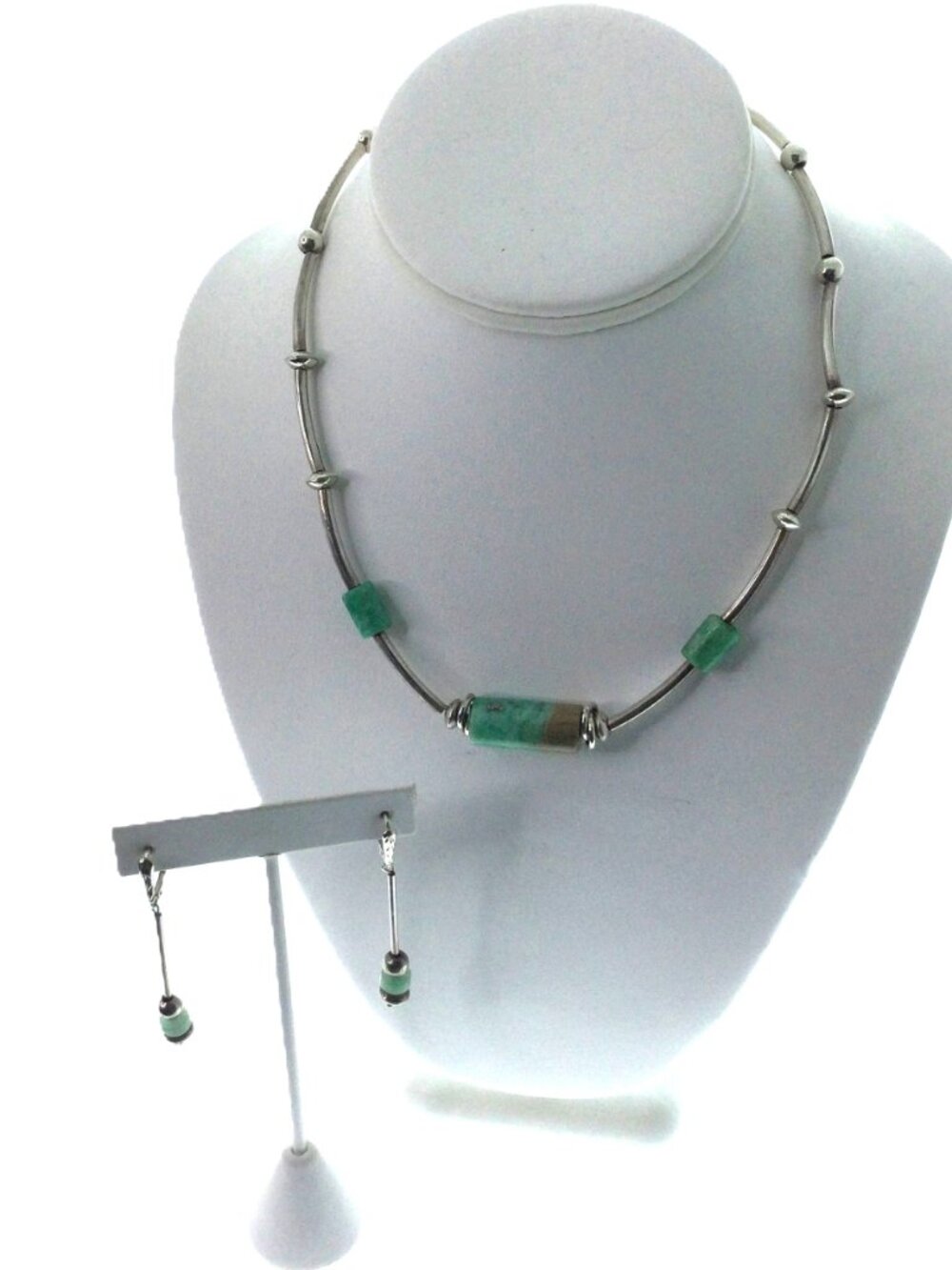 Columbian Handcrafted Sterling Silver Columbian Emerald Matrix Necklace Earring